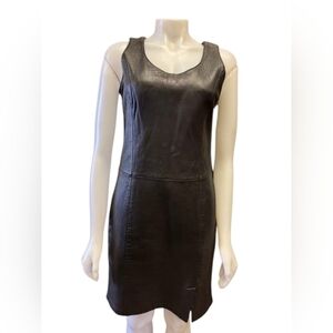 Apart Impressions 100% LEATHER Dress Vintage Sleeveless Black Size 8 EUC